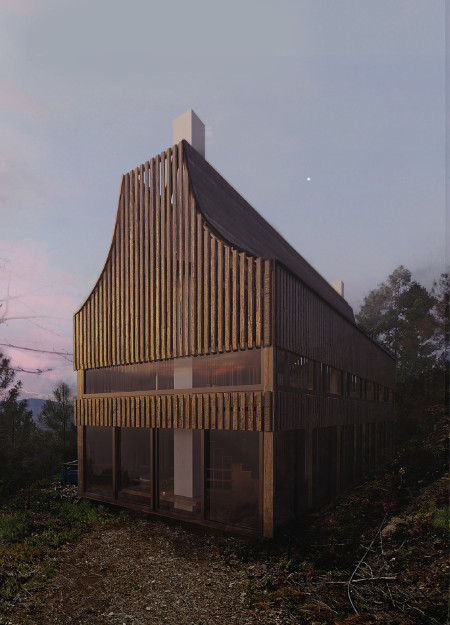 Community Hub Featuring Cross-Laminated Timber and Charred Wooden Shingles in a Sustainable Urban Context  