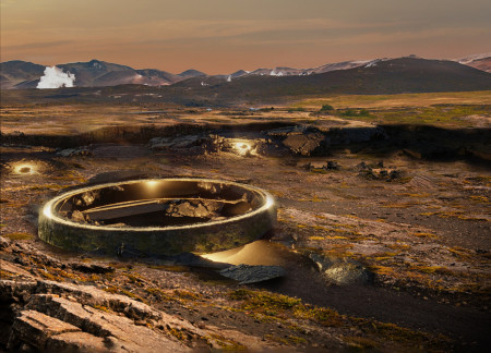 Reflective Steel and Natural Rock Structure Integrating Circular Design in the Icelandic Landscape
