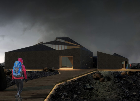 Geothermal Visitor Center With Angled Roof And Precast Concrete Design Amidst Volcanic Landscape  