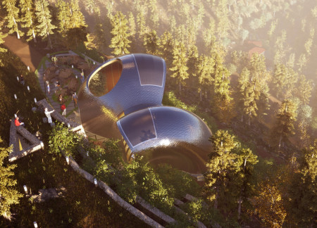 Cocoon-Shaped Retreat of Cross-Laminated Timber Panels Surrounded by Natural Landscape