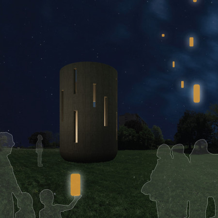 Light-Infused Concrete Structure with Weathered Steel Elements for Community Remembrance
