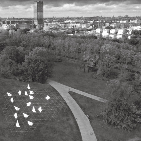 Triangular Steel Framework Enhanced by Transparent Acrylic Creates Engaging Urban Gathering Space
