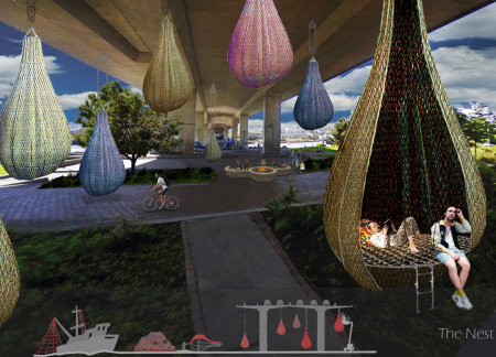 Suspended Living Pods Crafted From Recycled Nets and Steel Hooks Transform Urban Homelessness Solutions  
