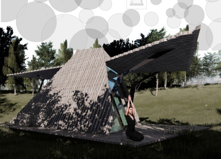 Charred Wooden Shingles and Transparent Spaces in a Tranquil Meditation Cabin