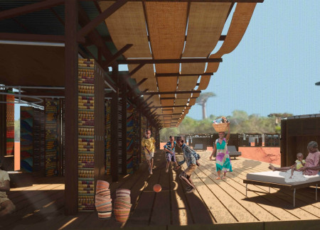 Textile Enclosures and Clay Walls in Versatile Community Spaces