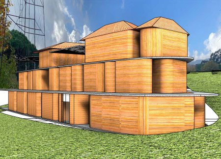 Curvilinear Design Featuring Cross-Laminated Timber Panels in Vineyard Retreat  