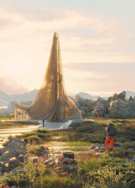 Charred Wooden Shingles and Cross-Laminated Timber Panels Define a Sustainable Community Space