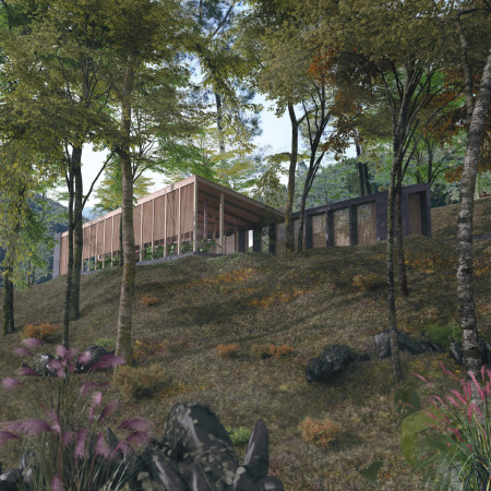 Wellness Retreat Featuring Cross-Laminated Timber and Charred Wood Shingles in a Sustainable Design Framework