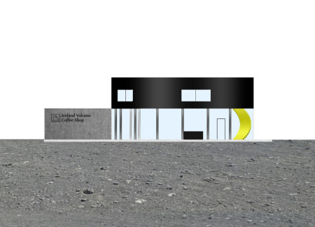 Circular Space Featuring Glass and Concrete Integration Amidst Volcanic Landscape