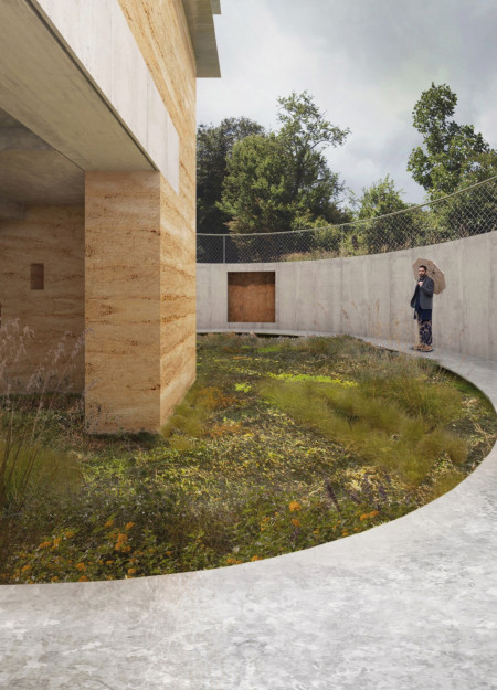 Curvilinear Observation Tower Crafted From Locally Sourced Loam and Steel