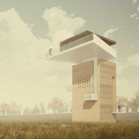 Cantilevered Viewing Experience Utilizing Sustainable Wood and Earth Materials  
