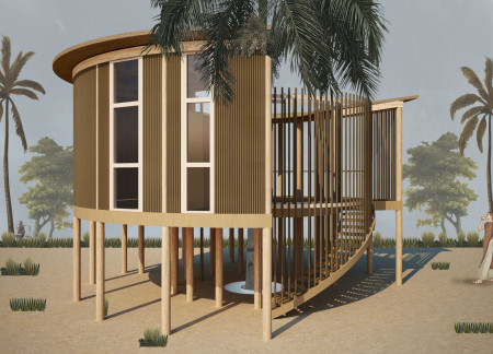Bamboo Structures Elevated Within Natural Surroundings for a Community Retreat  