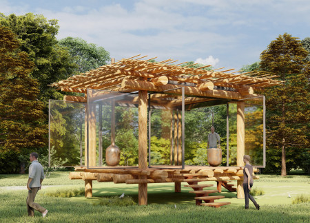 Natural Habitat Roof Constructed From Local Timber Offers Sanctuary for Reflection and Community Engagement