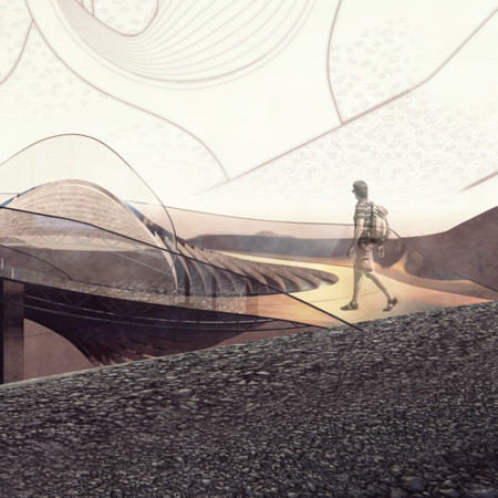 Curvilinear Viewing Platform Crafted From Laminated Glass and Steel Embracing Volcanic Landscape  