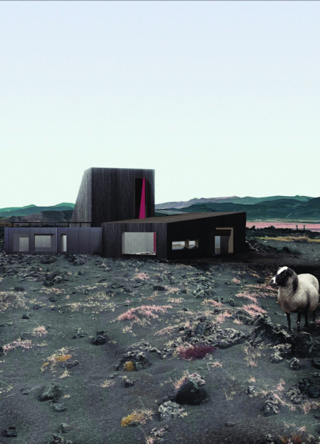 Charred Wood Cladding Nestled Within Volcanic Vistas Housing a Community Café