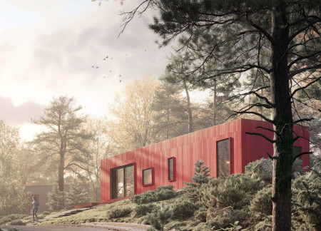 Cross-Laminated Timber Modules Enhanced by Charred Wooden Shingles for Compact Living Solutions