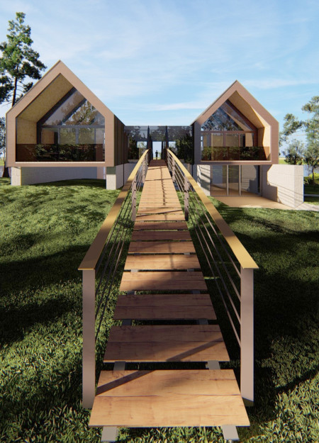 Elevated Workshop Crafted From Translucent Timber and Concrete Overlooking Scenic Waters  