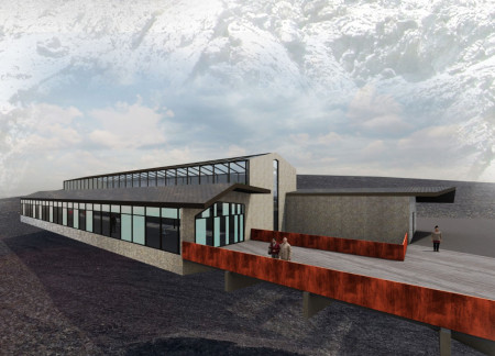 Corten Steel and High Iron Glazing Integrate With Volcanic Landscapes in a Multifunctional Community Space