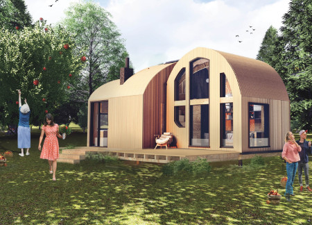 Cedar-Clad Retreat With Arched Roof Form Designed for Nature Immersion