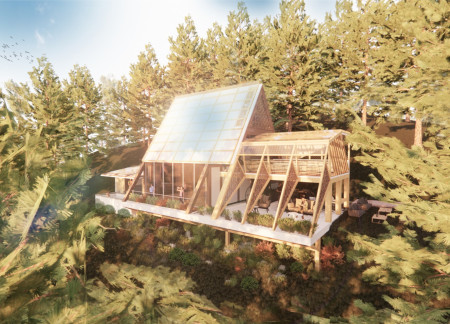 Charred Wooden Shingles and Cross-Laminated Timber Define A Sustainable Community Space