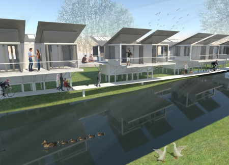 Recycled Corrugated Facade With Green Roofing for Sustainable Community Living