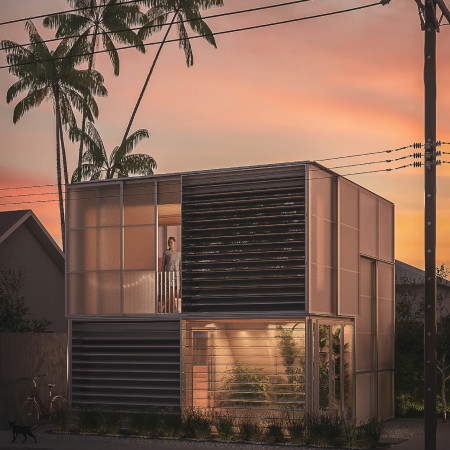 Charred Wooden Shingles and Modular Living Units in Sustainable Housing Design  