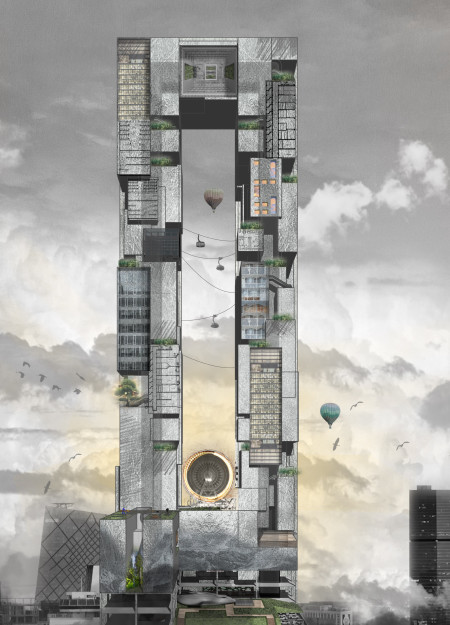 Vertical Gardens and Cable-Car Transit in a Modern Glass and Concrete Urban Landscape
