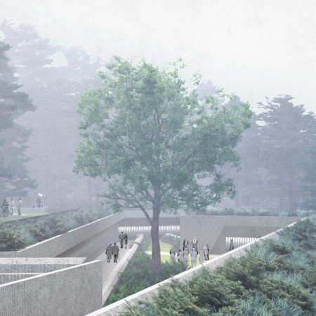 Seamless Integration of Concrete and Natural Light in a Serpentine Memorial Structure  