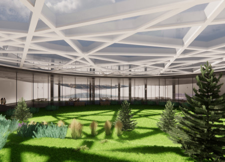Geothermal Greenhouse With Triangular Skylight Crafted From Fairfaced Concrete And Natural Wood