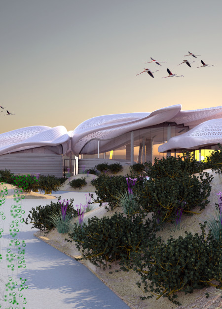 Feathered Fabric Roof Crafted From Mesh And Natural Timber Integrating Seamlessly With The Landscape