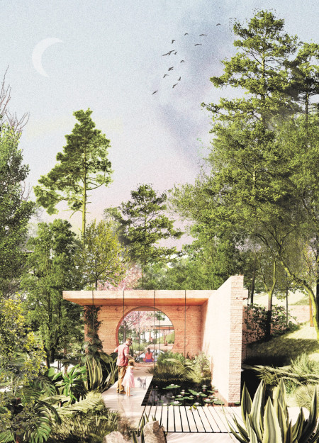 Harmonious Integration of Engineered Timber and Natural Flora in a Tranquil Community Pavilion