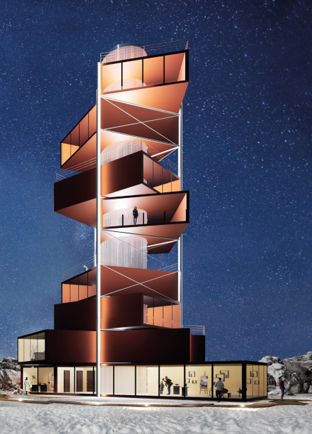 EPOXY Foam and Steel Shape A Sustainable Vertical Landmark With Geothermal Connectivity