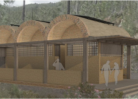 Thermal Adobe Structure Embracing Nature With Barrel-Vaulted Roofs for Holistic Wellness