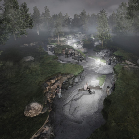 Boulders and Natural Stone Create Reflective Spaces in a Sustainable Cemetery Design