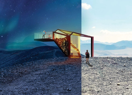 Volcanic Tuff and Steel Structure Elevating Perspectives in Icelandic Landscapes