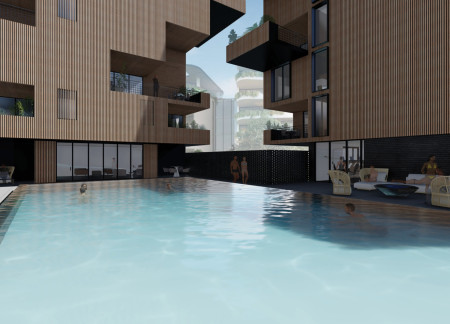 Cross-Laminated Timber Structure Enhanced by Green Roofs and Communal Spaces  