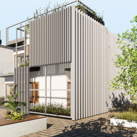 Charred Wooden Shingles and Staggered Design in Sustainable Community Housing