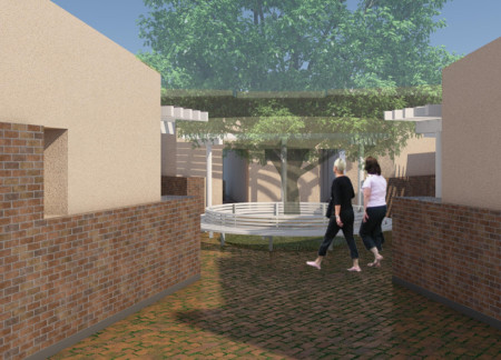 Curvilinear Structures of Plaster and Brick Harmonize With Natural Landscapes in Community Living
