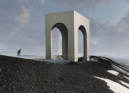 Suspended Arches of Stone and Concrete Creating Interactive Vantage Points at a Volcanic Lookout