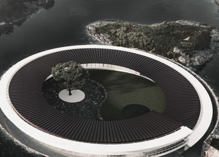 Circular Tranquility Enhanced by Natural Light and Textured Stone in End-of-Life Care Facility