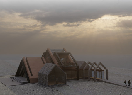 Charred Wooden Shingles and Stone Facade Create a Communal Hall for Travelers in Iceland