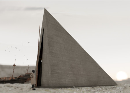 Rammed Earth Pyramid Integrating Natural Light and Sustainable Design Elements in Reflective Space