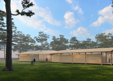 Forest-Integrated Structure Crafted with Plywood and Tyvek for Remembrance and Community Engagement