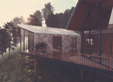 Charred Wooden Shingles and Cross-Laminated Timber Pair in a Versatile Community Space  
