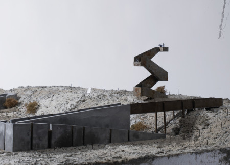 Ziggurat Formed Lookout With Basalt and Reinforced Concrete Integrating Geological Exploration