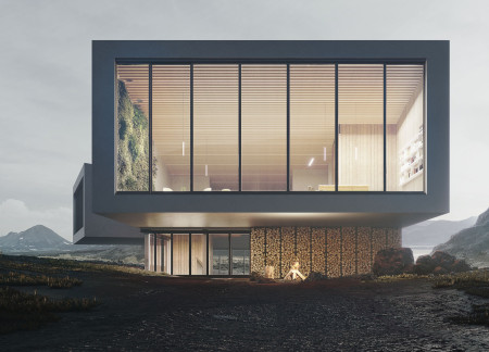 Charred Wooden Shingles and Volcanic Landscape Integration in a Sustainable Community Space