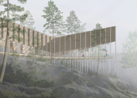 Charred Wooden Shingles and Cross-Laminated Timber Define a Multifunctional Pavilion Embracing Nature