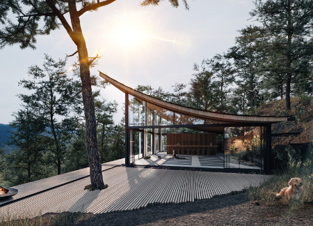 Rammed Earth Walls and Arched Slate Roofing in a Community-Focused Yoga Studio  