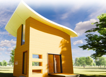 Hydraulic Lift System and Rainwater Collection in Sustainable Micro Housing Using Lime Wash Concrete and Natural Wood Finishes