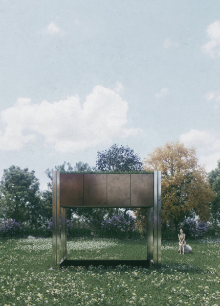 Reflective Bronze Panels and a Green Roof Shape a Memorial for Contemplation